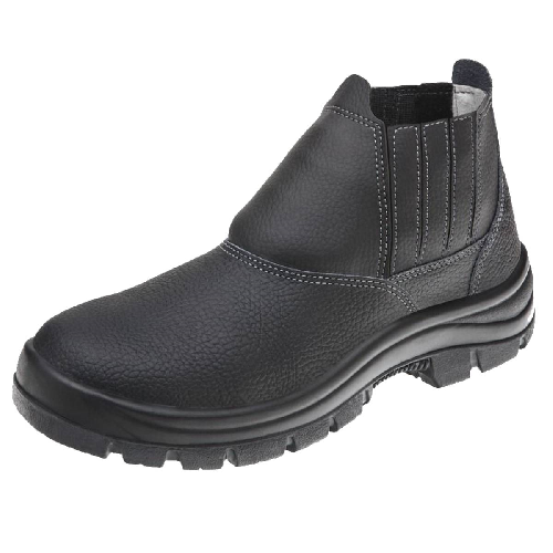 Bota de segurança em couro, ideal para profissionais da construção civil ou prestadores de serviços. Este calçado tem fechamento em elástico nas laterais, solado isolante em PU e palmilha em poliéster.<br/>